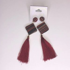 Red Tassle Fabric Post Earrings, NWT